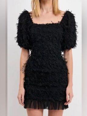 ENDLESS ROSE BLACK TEXTURED MESH MINI DRESS | NWT | ROMANTIC STATEMENT